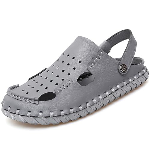 RUIZE Herrensandalen Hausschuhe Wandersandalen Einstellbare Geschlossene Zehe Strandhausschuhe Sommer Weiche Sportliche Sandalen Outdoor Anti Kollision Slip On,Grau,38 von RUIZE