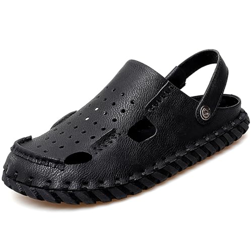 RUIZE Herrensandalen Hausschuhe Wandersandalen Einstellbare Geschlossene Zehe Strandhausschuhe Sommer Weiche Sportliche Sandalen Outdoor Anti Kollision Slip On,Schwarz,40 von RUIZE