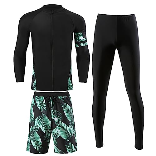 RUIZE Langarm-Badeanzug für Herren und Damen, 5-teiliges Set, elastischer Surfanzug mit Reißverschluss, UV-Schutz-Rashguard-Set, Sommer-Strand-Wasserspiel-Surf-Badeanzug,Men's,L von RUIZE