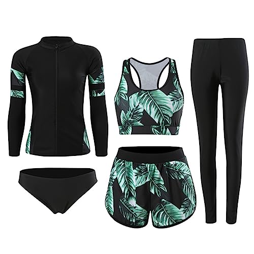 RUIZE Langarm-Badeanzug für Herren und Damen, 5-teiliges Set, elastischer Surfanzug mit Reißverschluss, UV-Schutz-Rashguard-Set, Sommer-Strand-Wasserspiel-Surf-Badeanzug,Women's,XL von RUIZE