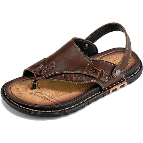 RUIZE Orthopädische Flip Flops für Männer,Vintage Atmungsaktive Orthopädische Korrektor Flip Flops Leder Leichte Ballenschienen Flache Sandalen,Braun,39 von RUIZE