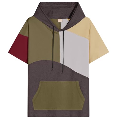 RUIZEHONG Kurzarm Hoodie Herren Farbblock T-Shirt mit Kapuze Kapuzenpulli Kurzarm Pullover Sweatshirt Sommer Kapuzenshirt von RUIZEHONG