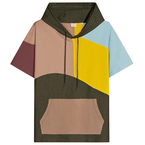 RUIZEHONG Kurzarm Hoodie Herren Farbblock T-Shirt mit Kapuze Kapuzenpulli Kurzarm Pullover Sweatshirt Sommer Kapuzenshirt von RUIZEHONG