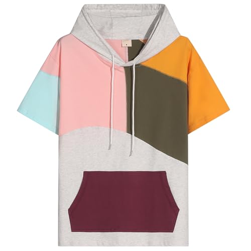 RUIZEHONG Kurzarm Hoodie Herren Farbblock T-Shirt mit Kapuze Kapuzenpulli Kurzarm Pullover Sweatshirt Sommer Kapuzenshirt von RUIZEHONG