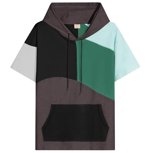 RUIZEHONG Kurzarm Hoodie Herren Farbblock T-Shirt mit Kapuze Kapuzenpulli Kurzarm Pullover Sweatshirt Sommer Kapuzenshirt von RUIZEHONG
