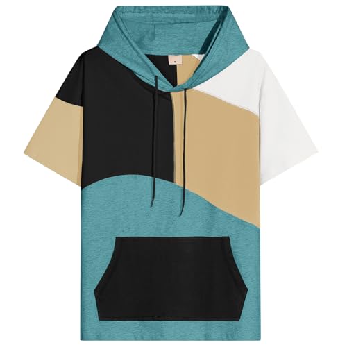 RUIZEHONG Kurzarm Hoodie Herren Farbblock T-Shirt mit Kapuze Kapuzenpulli Kurzarm Pullover Sweatshirt Sommer Kapuzenshirt von RUIZEHONG