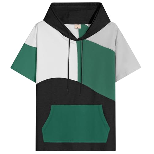 RUIZEHONG Kurzarm Hoodie Herren Farbblock T-Shirt mit Kapuze Kapuzenpulli Kurzarm Pullover Sweatshirt Sommer Kapuzenshirt von RUIZEHONG