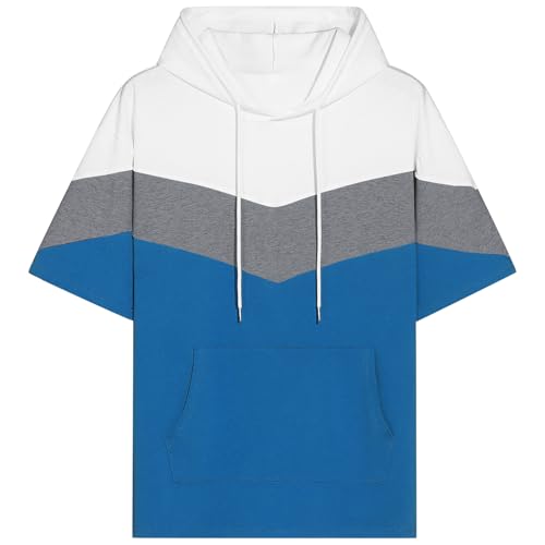 RUIZEHONG Kurzarm Hoodie Herren Farbblock T-Shirt mit Kapuze Sweatshirt Kurzarm Kapuzenpulli Pullover Sommer Kapuzenshirt von RUIZEHONG