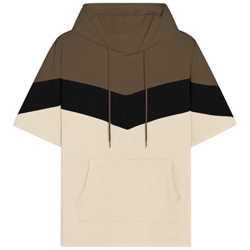 RUIZEHONG Kurzarm Hoodie Herren Farbblock T-Shirt mit Kapuze Sweatshirt Kurzarm Kapuzenpulli Pullover Sommer Kapuzenshirt von RUIZEHONG