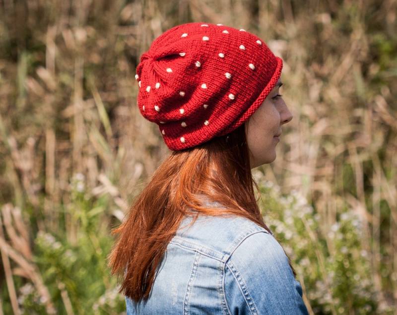 Rote Polka Slouchy Mütze Hut/Herbst Winter Rot Weiß Mit Bestickten Punkten Urban Style Märchen Fliegenpilz Warm Rote Polka Slouchy Mütze Hut/Herbst Winter Rot Weiß Mit Bestickten Punkten Urban Style Märchen Fliegenpilz Warm von RUKAMIshop