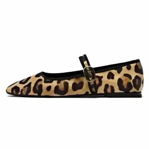 RUKOEVIM Elegant Women Mary Jane Flats Leopard Ballet Flats Shoes for Women Buckle Strap Comfortable Ballerina Shoes Square Toe leopard Print Flats for Womens Leopard Retro flats Leopard Print Size 40 von RUKOEVIM
