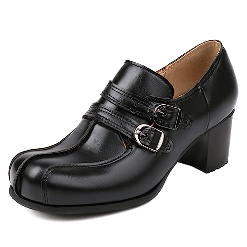 RUKOEVIM Mode DaHerren Marigold Slip-On Loafers Chunky Block Heels Schuhe Runde Zehen Low Heel Schuhe Geschlossen Knöchelriemchen Pumps Black Size 48 von RUKOEVIM