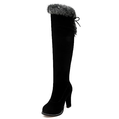 RUKOEVIM Mode DaHerren Winter Fell Schneestiefellatform Block Heel Over Knee Hohe Stiefel Runde Zehen Lug Wildleder Stiefel Schnüren Lange Stiefel Black Size 33 von RUKOEVIM