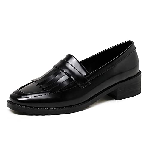 RUKOEVIM Mode Damen Klassischer Loafers Slip-On Penny Loafers Retro Damen Mokassins Schuhe Mode Quasten Loafers Runde Zehen Flach Schuhe Black Size 34 von RUKOEVIM