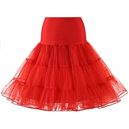 RULTA 50er Jahre Frauen Retro Petticoat Unterrock Vintage A-Linie Crinoline Halb Slips Rockabilly Tutu Rock (as3, Alpha, jaspo_l, Red, L) von RULTA