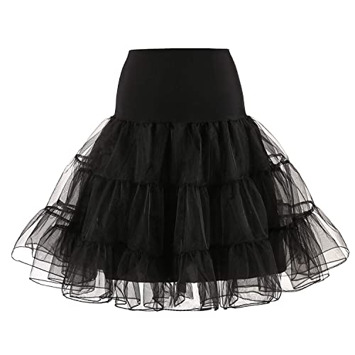 RULTA 50er Jahre Frauen Retro Petticoat Unterrock Vintage A-Linie Crinoline Halb Slips Rockabilly Tutu Rock (as3, Alpha, jaspo_m, Black, M) von RULTA