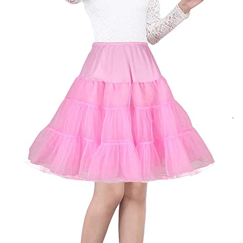 RULTA 50er Jahre Frauen Retro Petticoat Unterrock Vintage A-Linie Crinoline Halb Slips Rockabilly Tutu Rock (as3, Alpha, jaspo_m, Pink, M) von RULTA