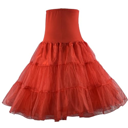 RULTA 50er Jahre Frauen Retro Petticoat Unterrock Vintage A-Linie Crinoline Halb Slips Rockabilly Tutu Rock (DE/NL/SE/PL, Alphanumerisch, M, Red) von RULTA