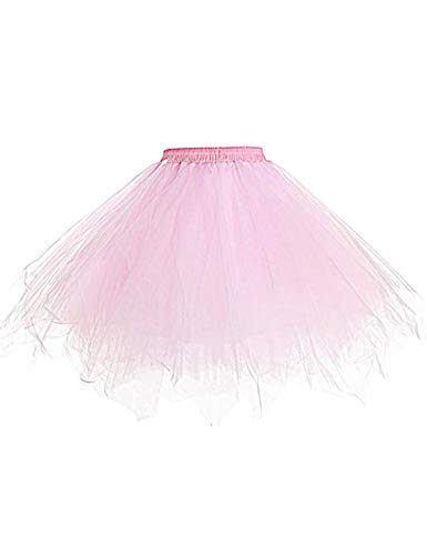 RULTA Damen Tutu Tüllrock 50er Vintage Ballettrock Multi-SchichtenVintage Tüllrock Petticoat Mehrfarbig Bubble Tanzkleid Rock Unterrock Tütü Kurz Ballett pink L von RULTA