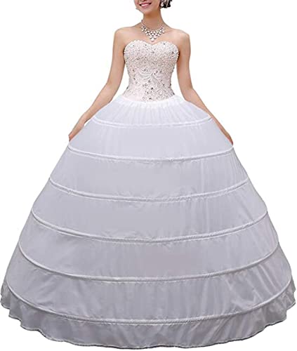 RULTA Damen-Unterrock mit Reifen, A-Linie, volle Länge, Reifrock, Unterrock für Hochzeitskleid, Ballkleid (6 Reifen, weiß), weiß, One size von RULTA