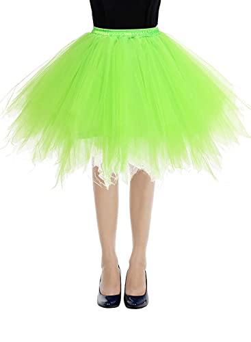 RULTA Women's Tulle Skirt 50s Rockabilly Petticoat Retro Tutu Ballet Cosplay Prom Evening Dresses Occasion Fluorescent Green M von RULTA