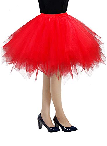 RULTA Damen Tutu Tüllrock 50er Vintage Ballettrock Multi-SchichtenVintage Tüllrock Petticoat Mehrfarbig Bubble Tanzkleid Rock Unterrock Tütü Kurz Ballett red s von RULTA