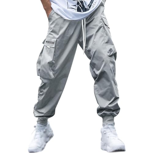 Cargo Hose Herren Hip Hop Freizeithose Baggy Haremshose mit Weitem Bein Loose Trainingshose mit Kordelzug Sporthose Schnelltrocknend Atmungsaktiv Jogginghose von RUMAOZIA