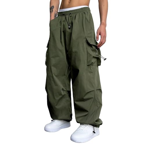 Cargohose Herren Oversized Vintage Weites Bein Sweathose Fallschirmhose Cargo Lange Hosen Streetwear Freizeithose mit Gummizug Baggy - Weite Hose Herren Hip Hop Y2K Jogginghose von RUMAOZIA