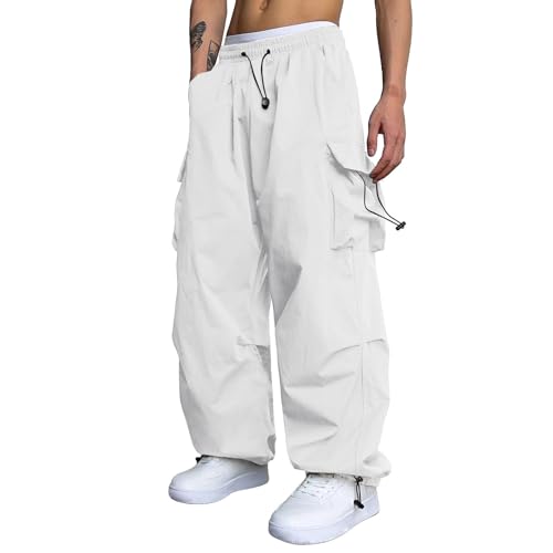 Cargohose Herren Oversized Vintage Weites Bein Sweathose Fallschirmhose Cargo Lange Hosen Streetwear Freizeithose mit Gummizug Baggy - Weite Hose Herren Hip Hop Y2K Jogginghose von RUMAOZIA