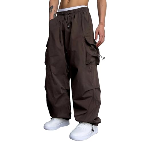 Cargohose Herren Oversized Vintage Weites Bein Sweathose Fallschirmhose Cargo Lange Hosen Streetwear Freizeithose mit Gummizug Baggy - Weite Hose Herren Hip Hop Y2K Jogginghose von RUMAOZIA