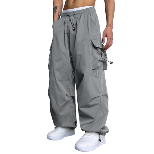 Cargohose Herren Oversized Vintage Weites Bein Sweathose Fallschirmhose Cargo Lange Hosen Streetwear Freizeithose mit Gummizug Baggy - Weite Hose Herren Hip Hop Y2K Jogginghose von RUMAOZIA