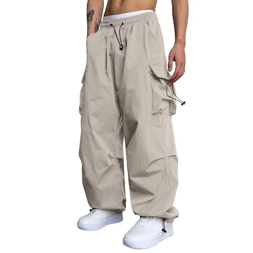 Cargohose Herren Oversized Vintage Weites Bein Sweathose Fallschirmhose Cargo Lange Hosen Streetwear Freizeithose mit Gummizug Baggy - Weite Hose Herren Hip Hop Y2K Jogginghose von RUMAOZIA