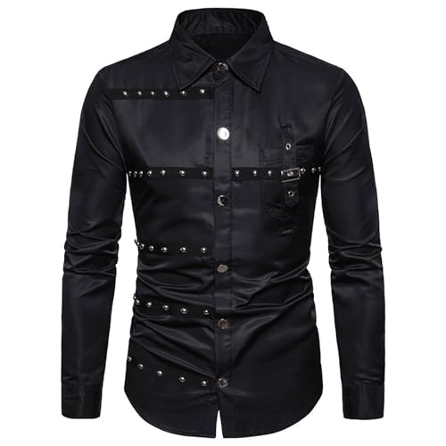 Herren Hemd Gothic Steampunk Langarmshirt Schnüren Hoodie Mittelalter Ritter Langarm Nähte Leder Rüstung Sweatshirt Umlegekragen Shirt Vintage Slim Luftig Punk Retro Oberteile von RUMAOZIA