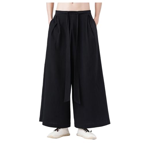 Herren Hose mit Weitem Bein Japanische Yogahose Hip Hop Baggy Haremshose Japanisch Einfarbige Freizeithose Einfarbig Samurai Haremshose Einfarbig Baggy Jogginghose Streetwear von RUMAOZIA