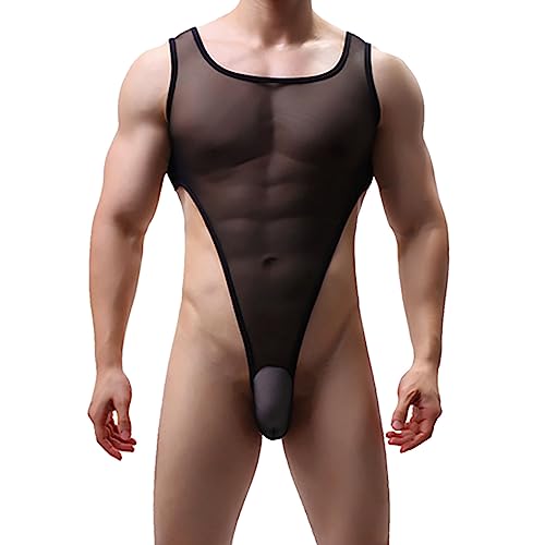 Herren Netz Overall Body String Unterwäsche Crotchless Erotik Einteiler Schlafanzug Männer Durchsichtig Overall Stretch Trikot Dessous Sexy Mesh Bodysuit Transparent Body Ouvert-Panty von RUMAOZIA
