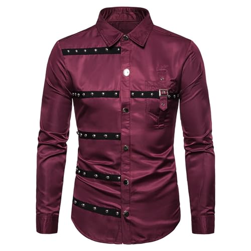 Herren Steampunk Langarmshirt Gothic Kleidung Punk Retro Viktorian Viking Renaissance Cosplay Halloween Karneval Festliche Oberteil Shirt mit Nieten Mittelalter Kleidung Herren Hemd von RUMAOZIA