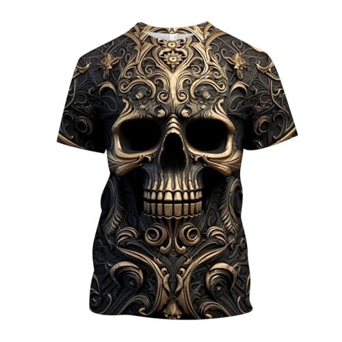 Herren T-Shirt mit Totenkopf Print, Casual Rundhals Fashion Top Print Crew Neck Exclusive Totenkopf T-Shirt 3D Druck Sport Kurzarm Top Sommer Vintage Freizeit Sport T Shirt von RUMAOZIA