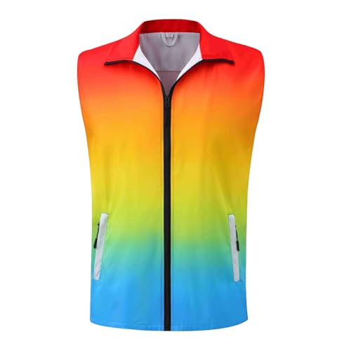 Herren Weste Outdoor Laufweste Leichte Softshell-Weste Regenbogenfarbene Full Zip Atmungsaktive Vest Gilet Ärmellose Jacke Streetwear Sport Schnelltrocknend Freizeitweste von RUMAOZIA