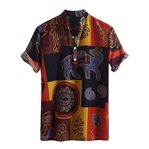 Kurzarmhemd Herren Afrikanisches Traditionelles Muster Dashiki Hemd Lässig Vintage Hippie Oberteil Baumwolle Leinen Hawaii Hemden Vintage Afrika Druck Strand T-Shirts Tops Freizeithemd von RUMAOZIA