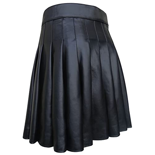 Lederrock Herren Schottischer Rock Männer Mittellanger Rock Schwarz Skirt Klassischer Rock Goth PU Leder Faltenrock Schottische Kleid-Traditionelle Kampf-Punk-Goth Kilt-Hochland-Rock von RUMAOZIA
