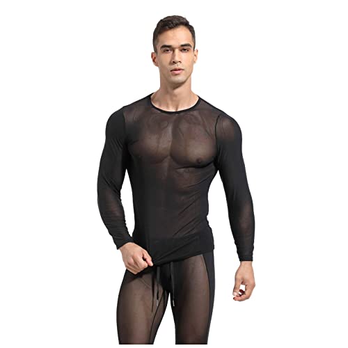 Muskel Netzshirt Herren Netzhemd Muskel Netzshirt Glitzer Transparent T-Shirt Sexy Netz Shirts Kurzarm Hemd Club Wear Sommer Netzoberteil Langarm Mesh Top Gym Fitness Unterhemd von RUMAOZIA