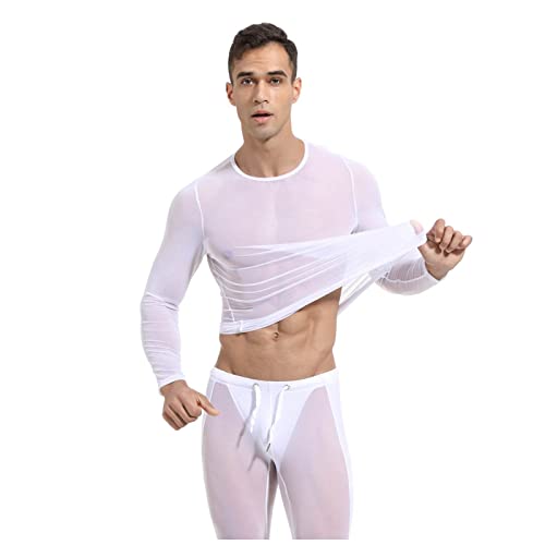 Muskel Netzshirt Herren Netzhemd Muskel Netzshirt Glitzer Transparent T-Shirt Sexy Netz Shirts Kurzarm Hemd Club Wear Sommer Netzoberteil Langarm Mesh Top Gym Fitness Unterhemd von RUMAOZIA