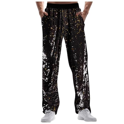 Pailletten Hose Herren Karneval Disco Party Hose Metallisch Glänzende Jogger Sweatpants Hip Hop Wetlook Hosen Lässig Jogginghose Club Party Festival Abschlussball Streetwear von RUMAOZIA