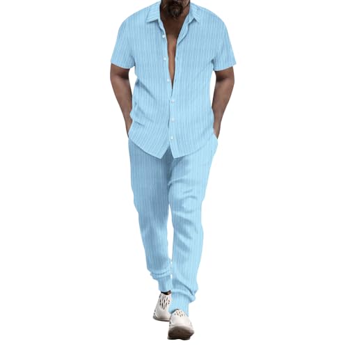 RUMAOZIA 2 Teiler Herren Sommer Outfit Männer Leicht Strand Hemd & Hosen Set Men Summer Clothes Urlaub Sportanzug Zweiteiler Kleidung Klamotten Freizeitanzug Casual Jogginganzug Trainingsanzug von RUMAOZIA