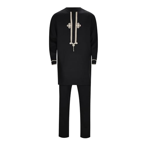 RUMAOZIA 2-Teiliges Herren-Outfit Afrikanischer, Traditionelle Tribal-Outfits Dashiki-Anzug Lange Ärmel Hemd Und Hose Mit Taschen Mode Passt Kleidung Beiläufig Kleid Afrikanische Outfits von RUMAOZIA