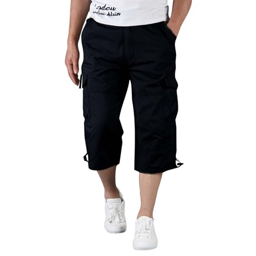RUMAOZIA 3/4 Hose Herren Cargo Shorts Männer Bermuda Shorts Multi Taschen Sommer Kurze Hose Baumwolle Arbeitshose Stoffhose 3/4 Lang Trekkinghose Militär Shorts Strandhose Ausflug Reisen von RUMAOZIA