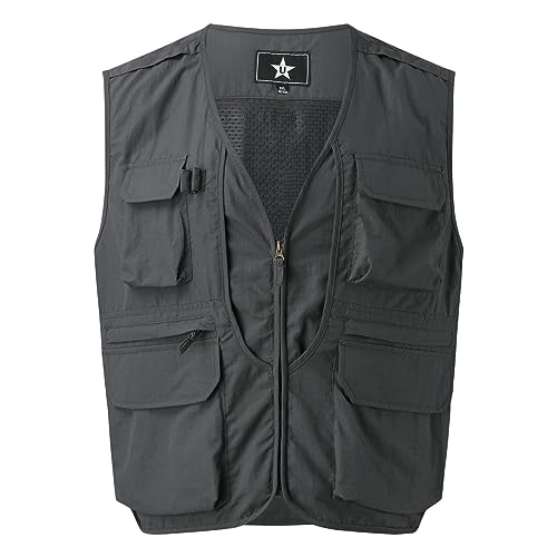 RUMAOZIA Ärmellose Weste Herren Sommer Anglerweste Herren Outdoor Weste mit Vielen Taschen Leicht Sommer Dünne Weste Sommerweste Jagdweste Multifunktionsweste Freizeit Safariweste von RUMAOZIA