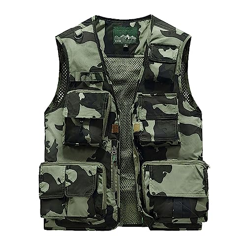 RUMAOZIA Ärmellose Weste Herren Sommer Anglerweste Outdoor Weste mit Vielen Taschen Männer Tarnfarbene Taktische Weste Multifunktionsweste Für Jagd Angeln Camping Camouflage Fotografie Weste von RUMAOZIA