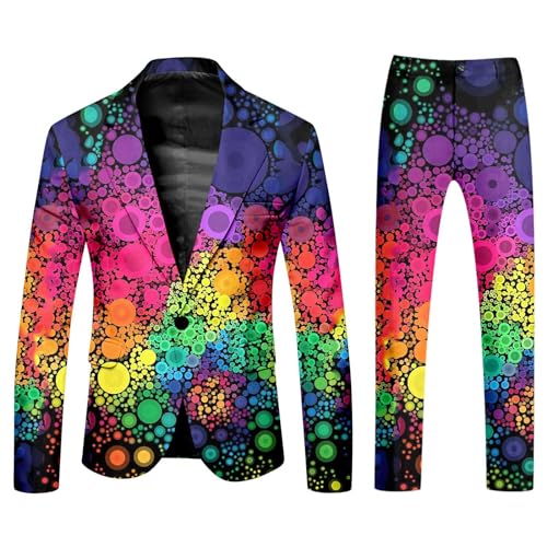 RUMAOZIA Anzug Kostüm Herren Lustiger Masken Anzug Prom Suits Party Jacke und Hose 2 Teilig Set Karneval Mottoparty kostüm Faschingskostüme mit Bunten Drucken 60er Jahre Pop Art Style Outfit von RUMAOZIA