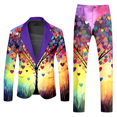 RUMAOZIA Anzug Kostüm Herren Lustiger Masken Anzug Prom Suits Party Jacke und Hose 2 Teilig Set Karneval Mottoparty kostüm Faschingskostüme mit Bunten Drucken 60er Jahre Pop Art Style Outfit von RUMAOZIA